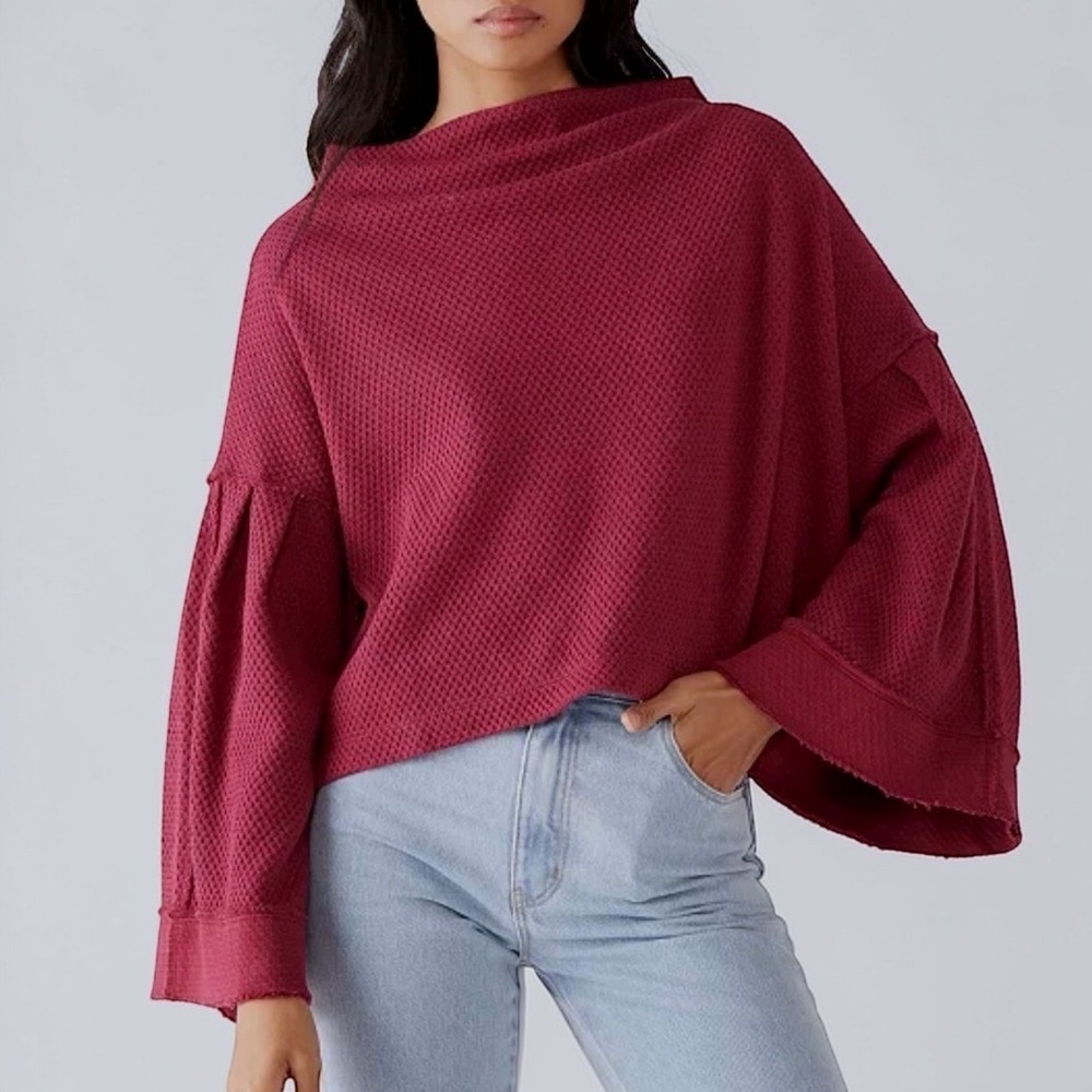 Free People Bunny Cropped Boat Neck Pullover Queen Pomegranate size‎ XS
